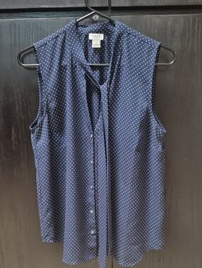 J. Crew Navy White Polka Dot Top SZ M